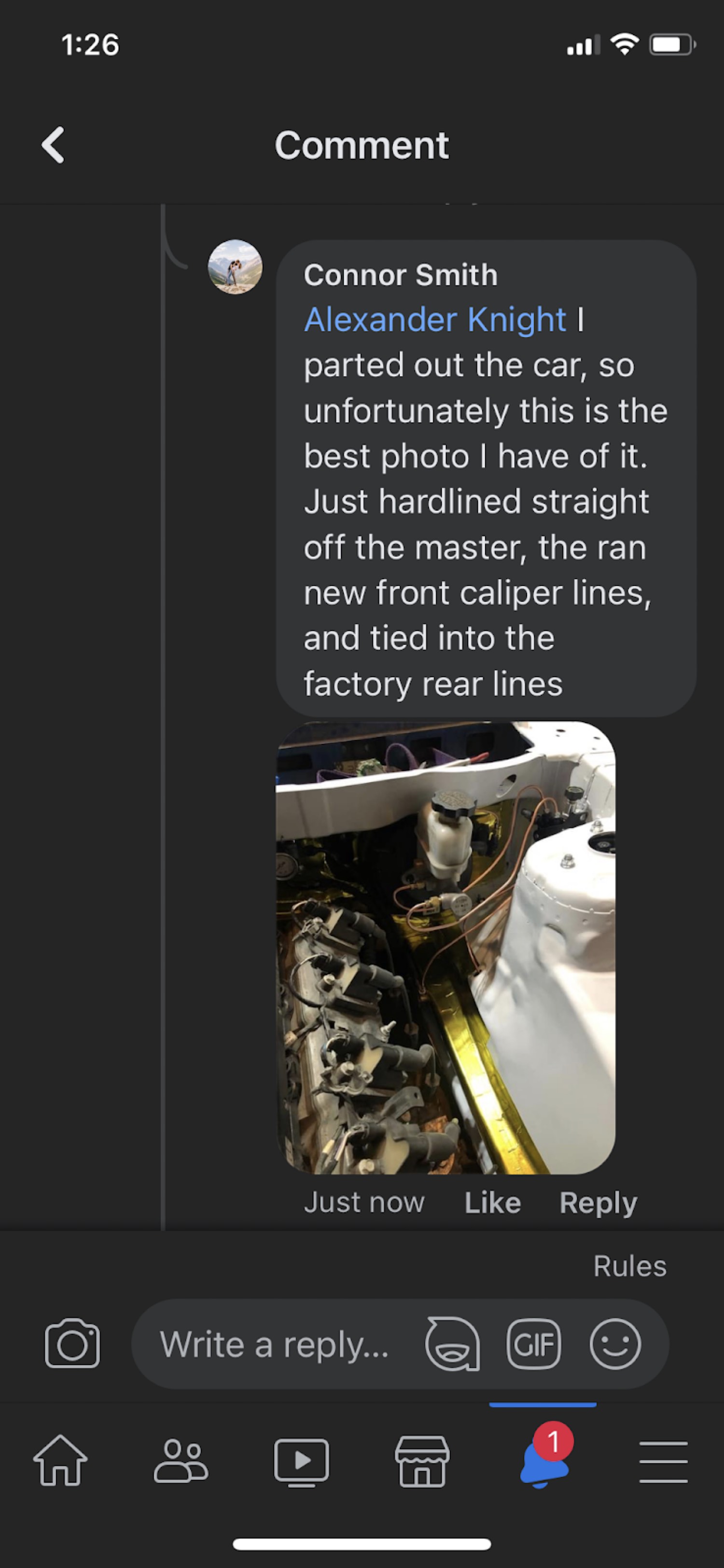 Comment screenshot about hardlining off the master cylinder