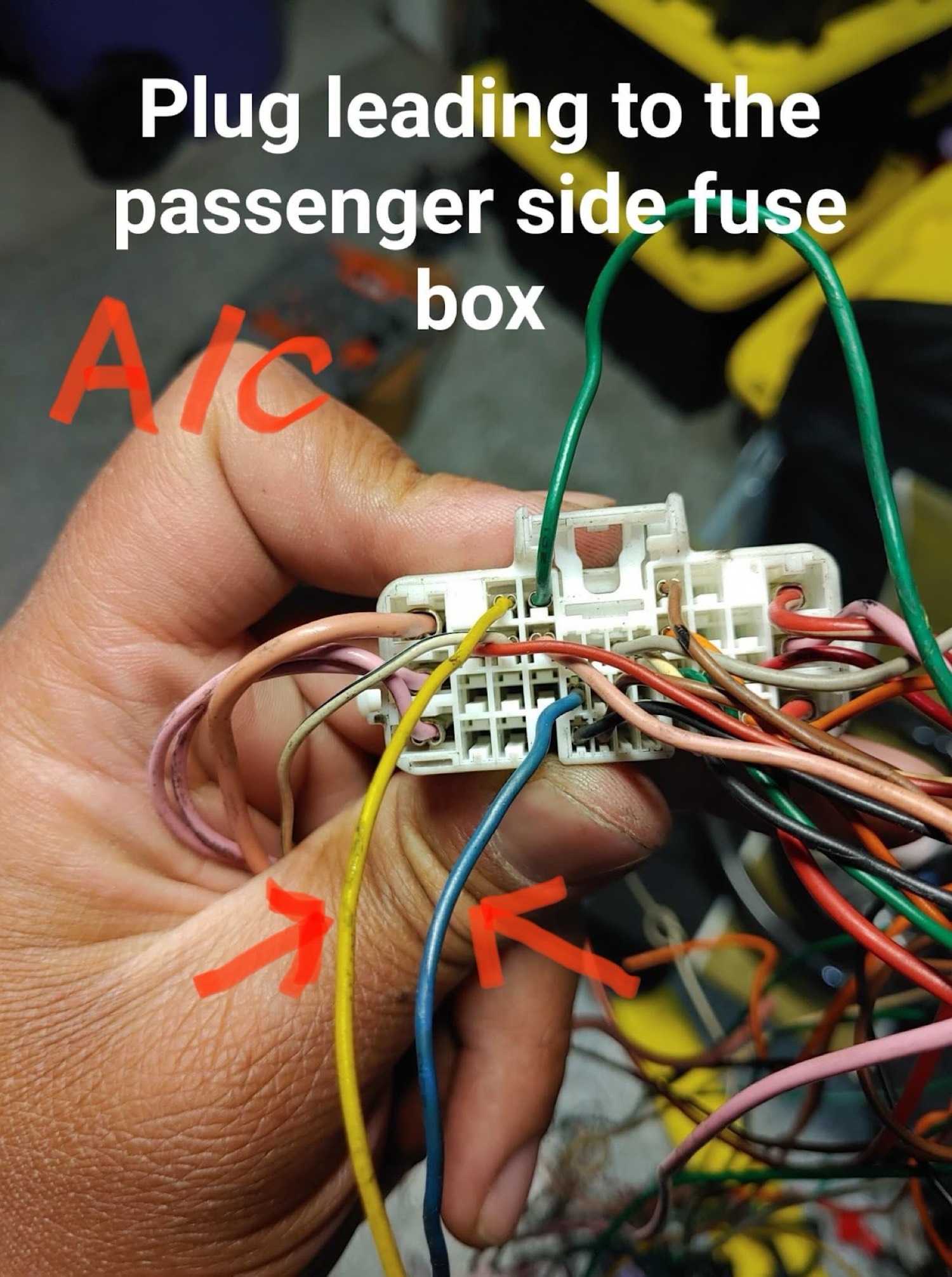 2013 3.8 larger plug to passenger fuse box with A/C wires marked