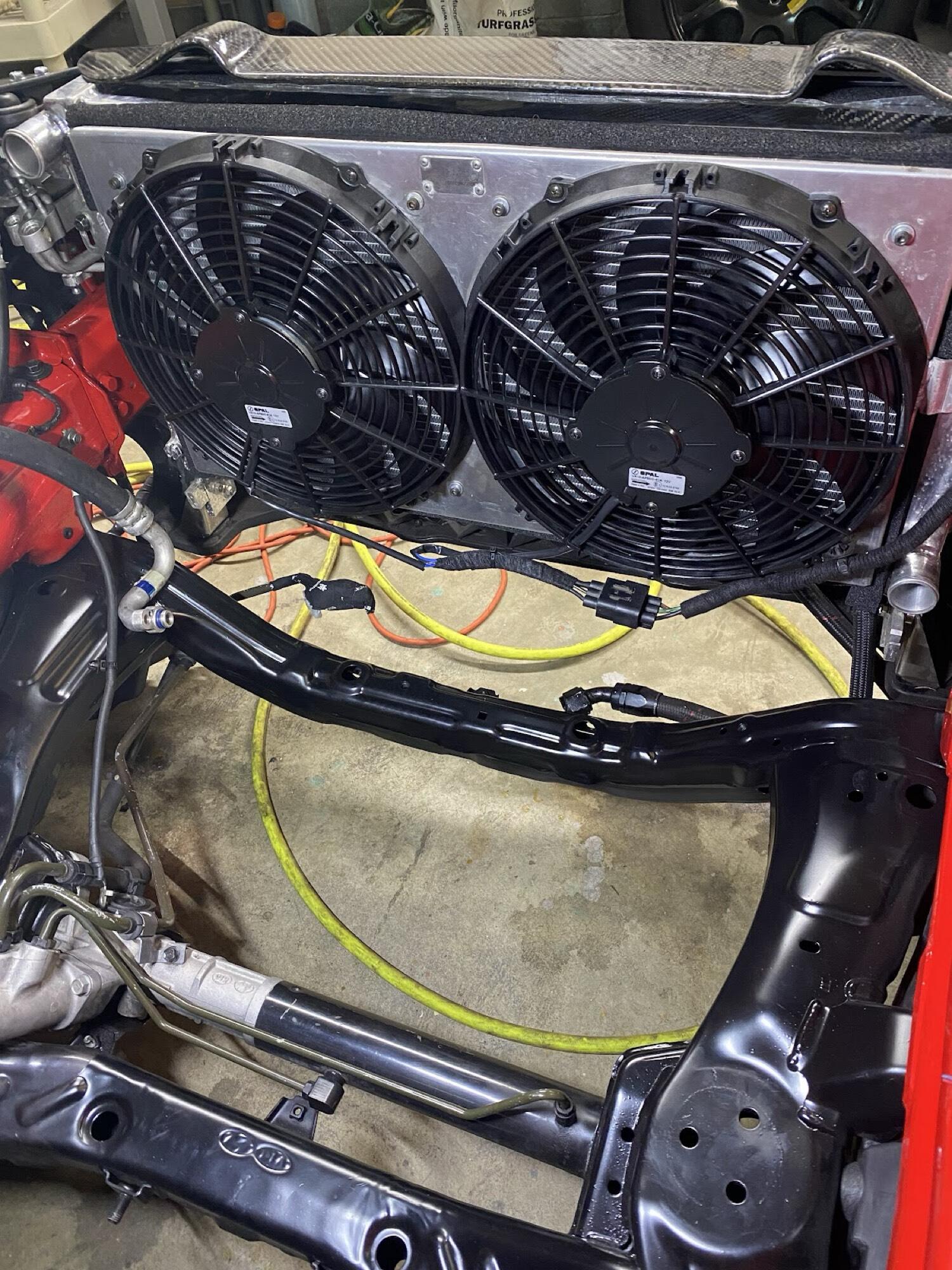 Dual SPAL fans on aluminum shroud installed