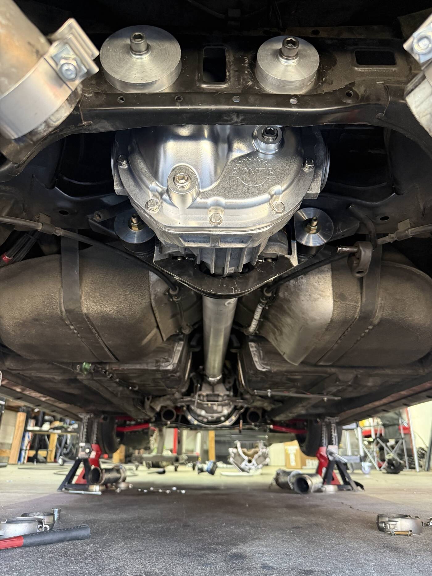 Underside of installed Ford 8.8 with DSS cover