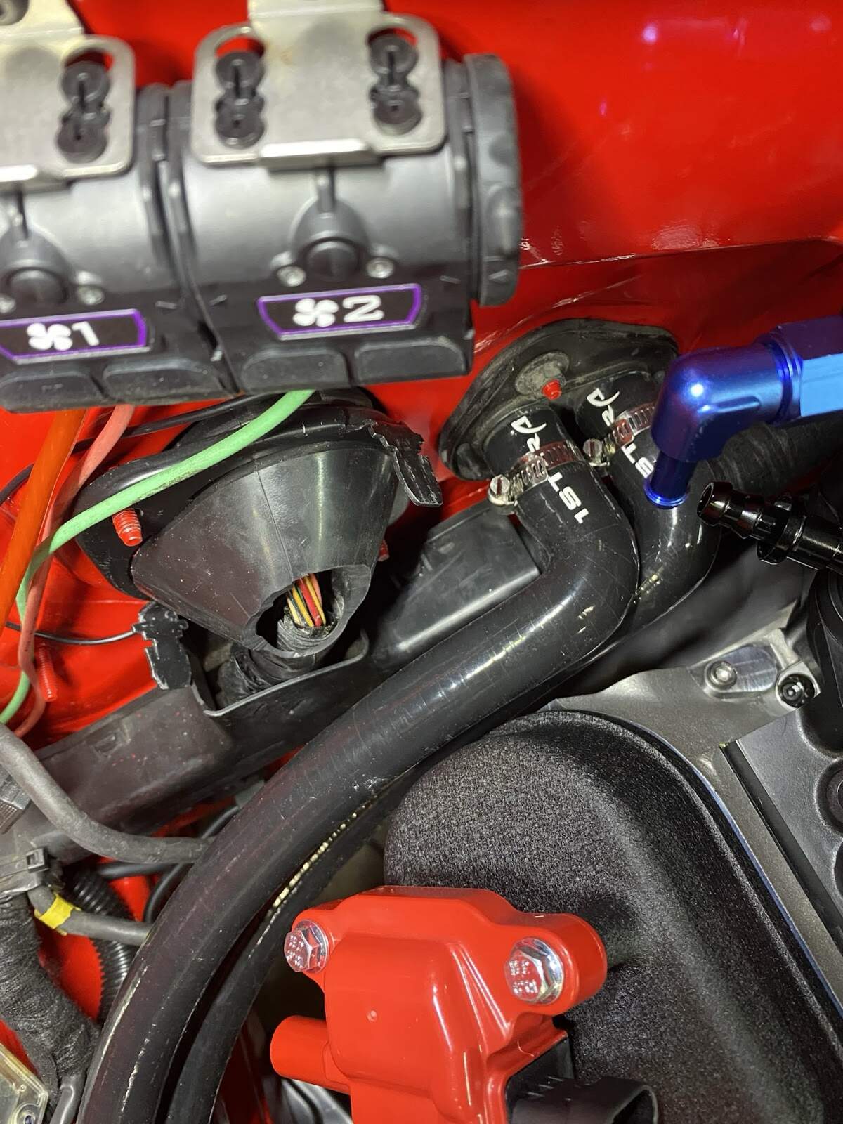 Heater hoses connected at firewall