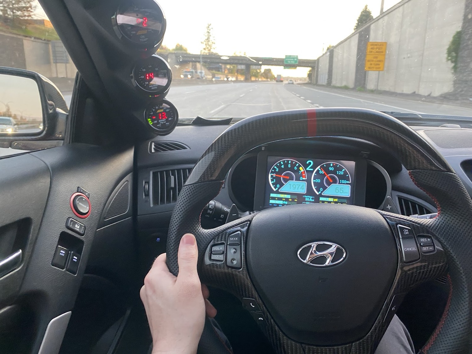 Driver view of Holley dash while driving