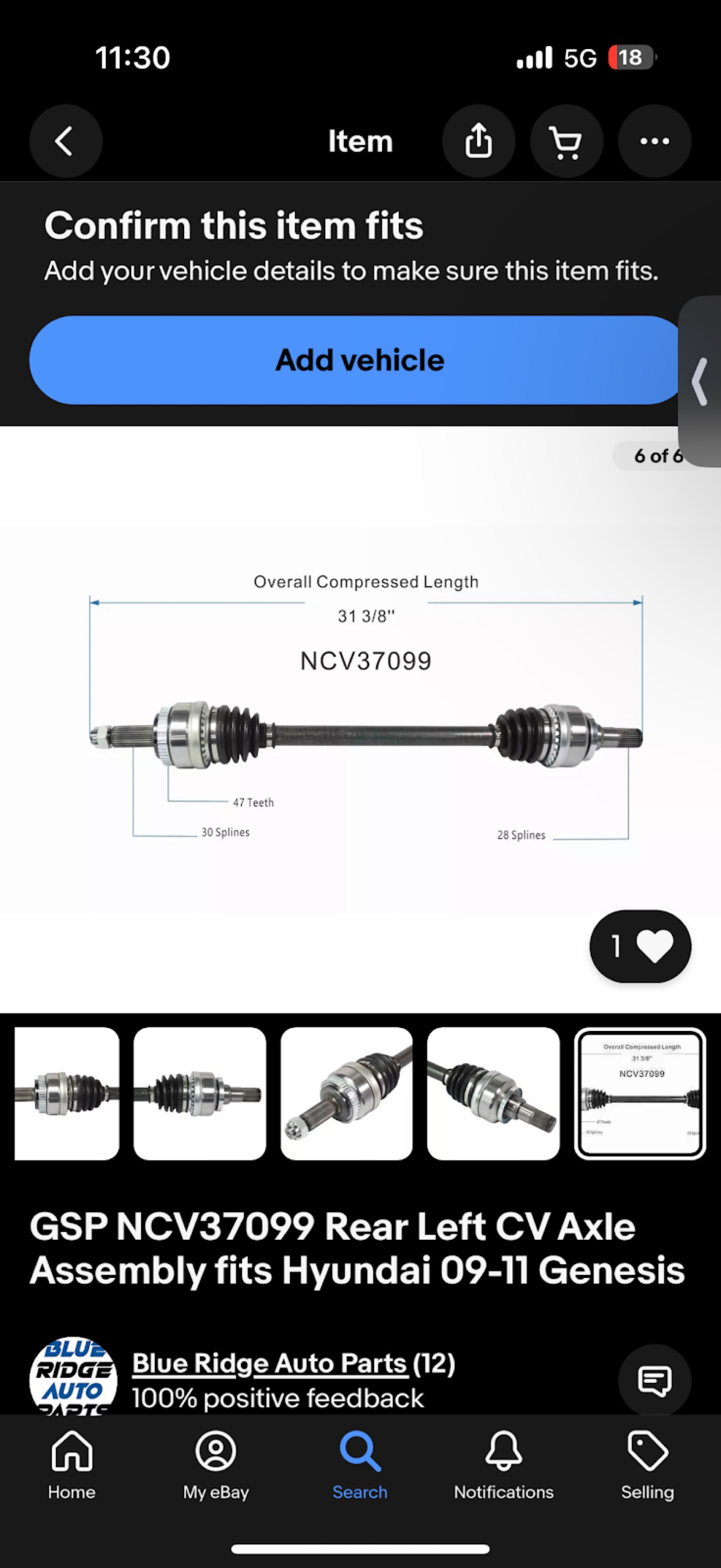 GSP NCV37099 rear left CV axle listing