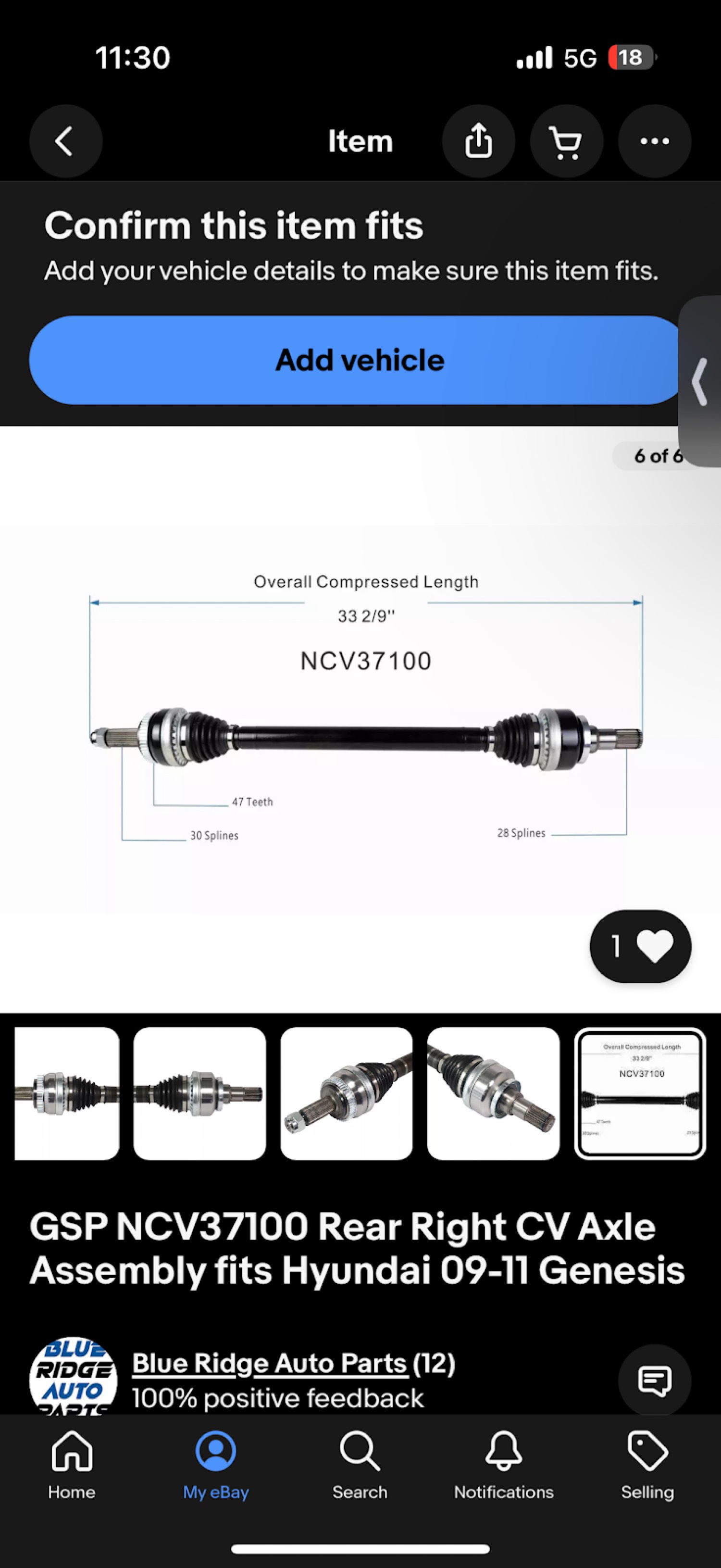 GSP NCV37100 rear right CV axle listing