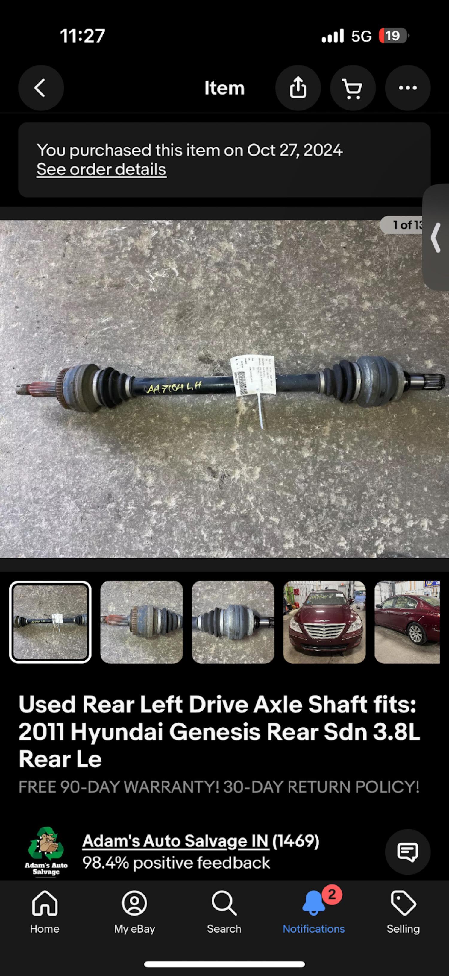 Used Genesis sedan rear left axle listing